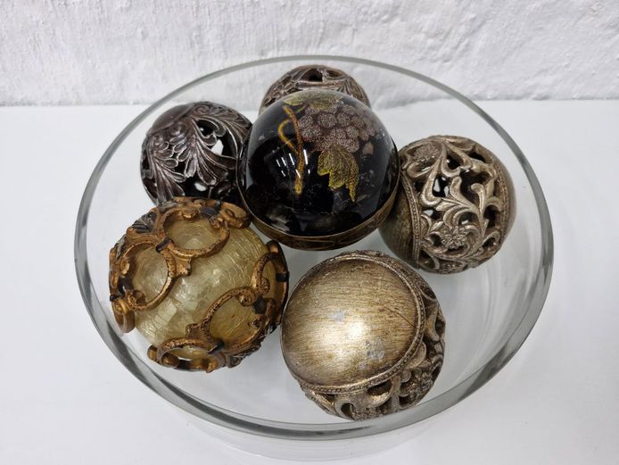Large Handmade English Glass Bowl with Decorative Resin and Glass Spheres