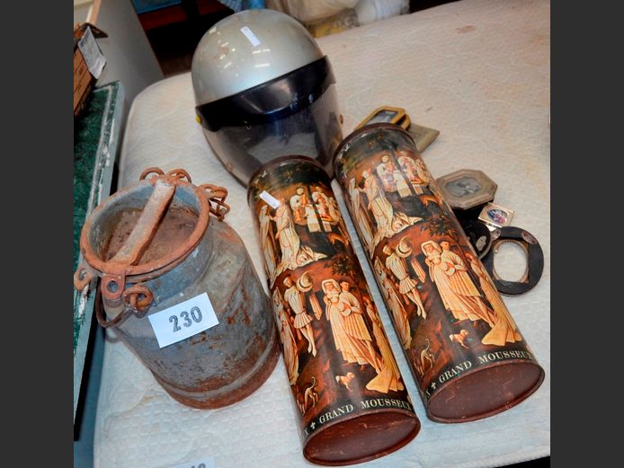 VINTAGE MILK CAN,MOTORBIKE HELMET, etc [24,26]