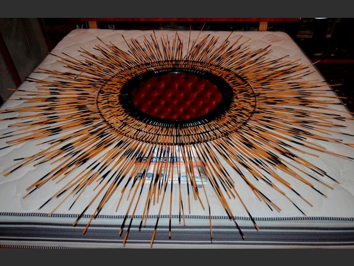 "QUILL" UNUSUAL METAL & WOOD FRAMED CIRCULAR MIRROR, 180cm Diameter