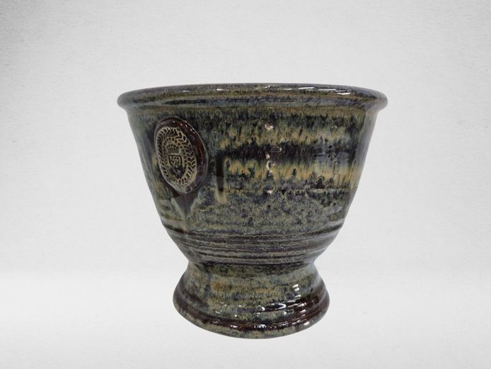 Vintage Studio Pottery Footed Planter with Heraldic Crest