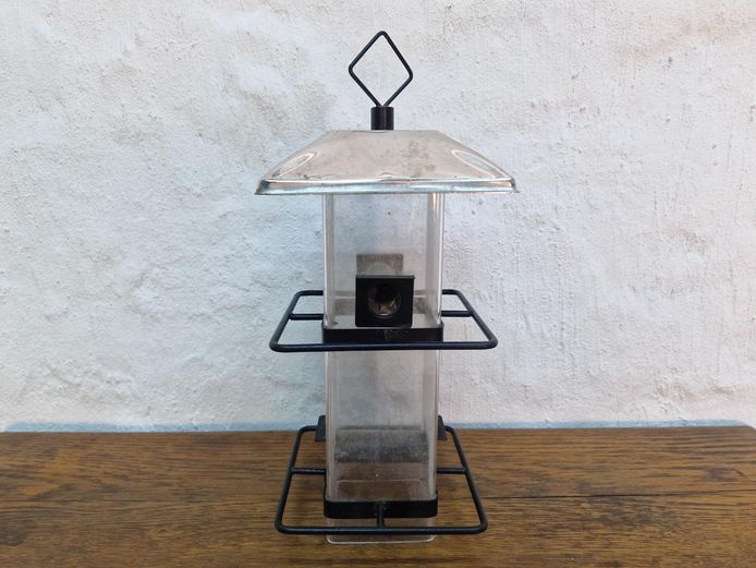 Hanging Lantern Style Metal And Plastic Bird Feeder