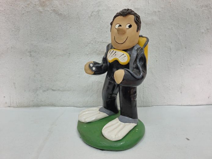 Vintage Handcrafted Pottery Scuba Diver Figurine
