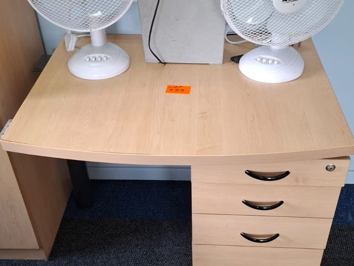 Office desk, 2 fans, shredder