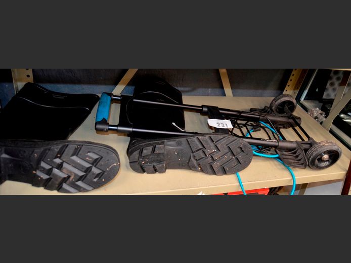 PAIR SIZE 12 GUMBOOTS & SMALL TROLLEY