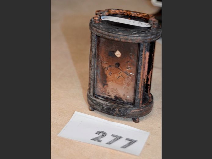 ANTIQUE CARRIAGE CLOCK, 6 x 4.5 x 8.5cm [Fire damaged]