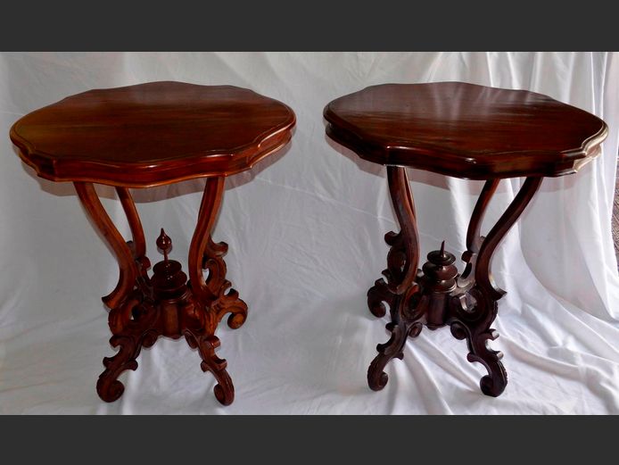 PAIR EARLY VICTORIAN WALNUT OCCASIONAL TABLES, 65 x 49 x 72cm [Finial to base of 1 broken off but part is there]