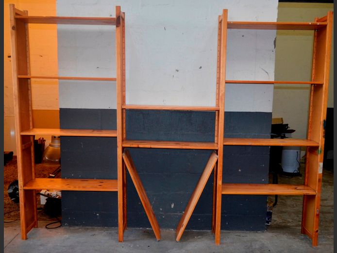 PINE MULTI-TIER SHELF, 274 x 30 x 210cm