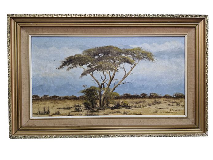 African Acacia Landscape Painting Signed L.E. Coetzer