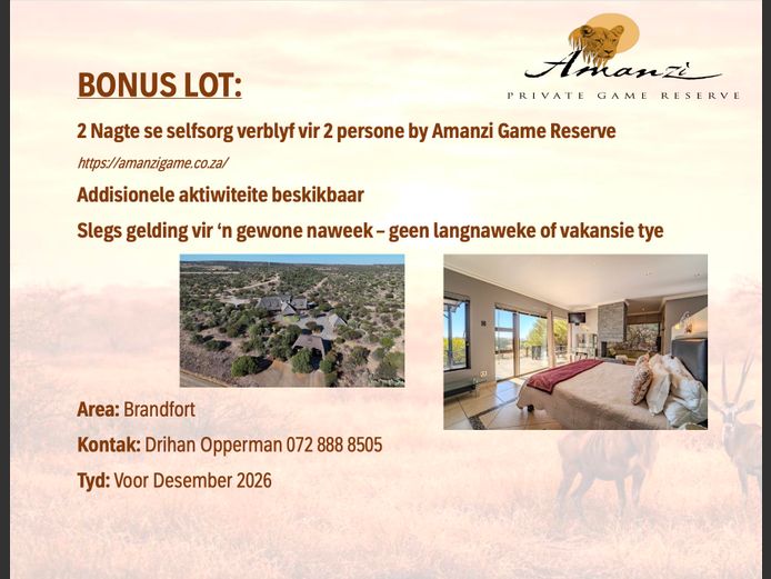 2 Nagte se selfsorg verblyf vir 2 persone by Amanzi Game Reserve