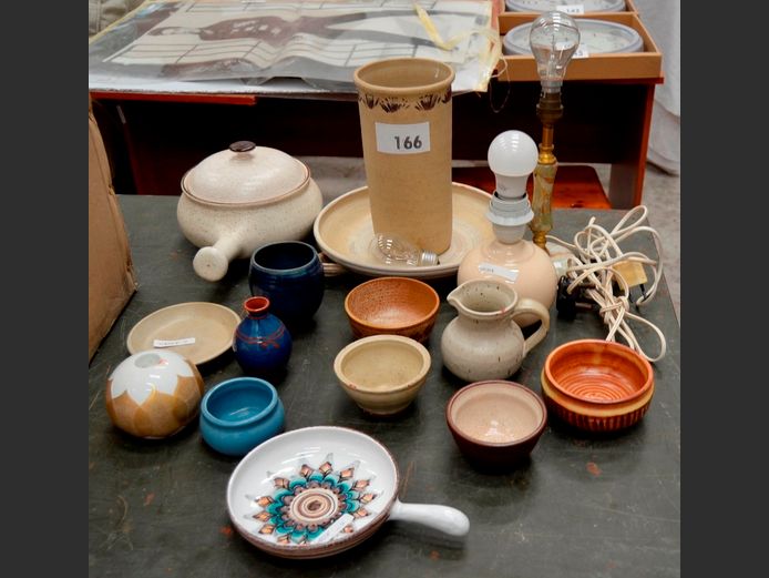 ONYX & BRASS LAMP, POTTERY VASE, etc