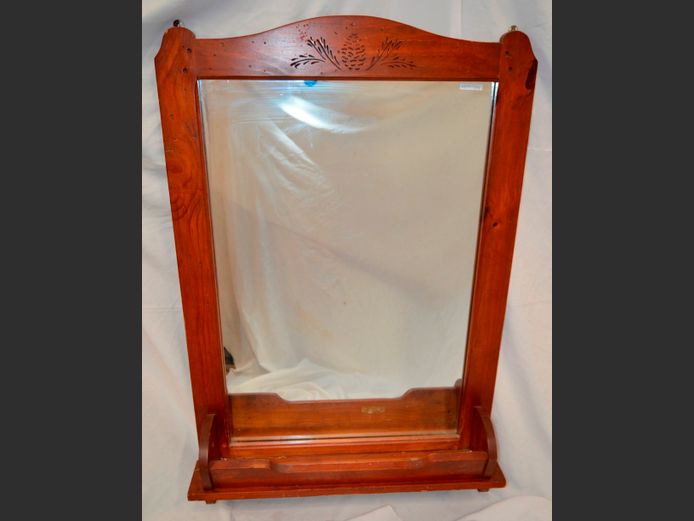 DUTCH PINE FRAMED WALL MIRROR WITH SHELF, 112 x 75cm