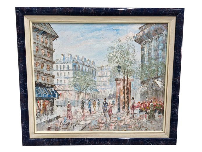 Mid-Century Parisian Street Scene Oil Painting by Burnett