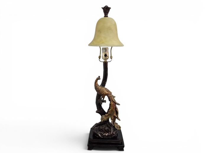Art Nouveau Style Vintage Resn Peacock Table Lamp