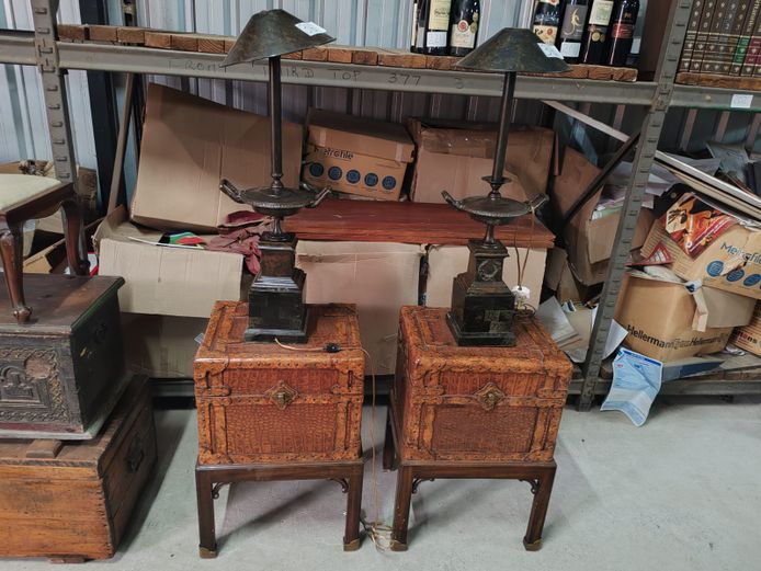 Vintage Leather-Wrapped Chest Boxes & Lamps (STC)