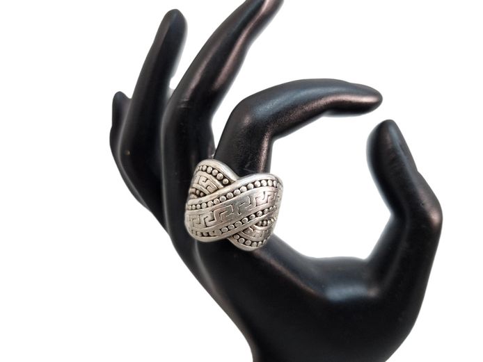 Sterling Silver Greek Key Crossover Band Ring