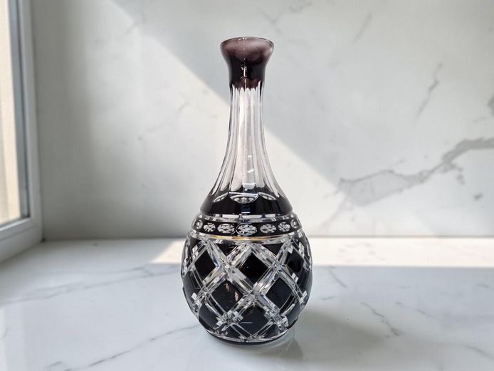 Elegant Onyx-Toned Cased Crystal Decanter with Diamond-Cut Pattern
