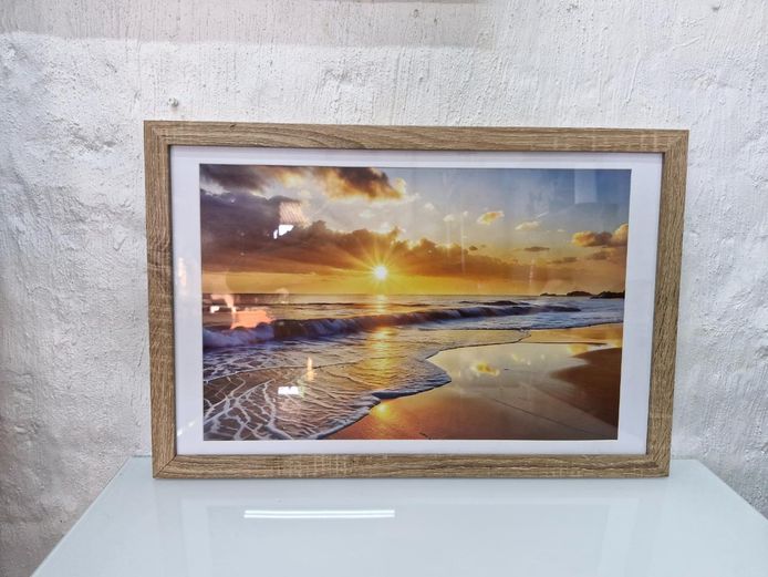 Beach Sunset Seascape Photograph in Frame & Glass