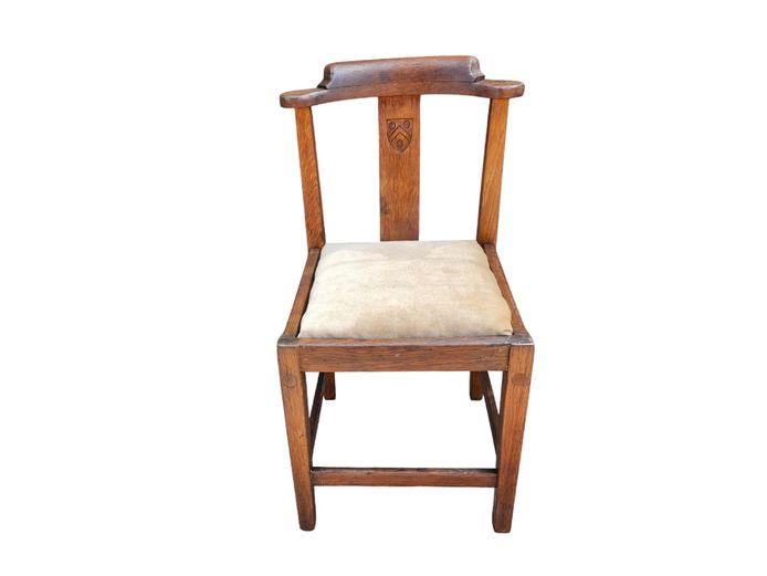 Solid Oak Carved Shield Motif Backrest Single Chair