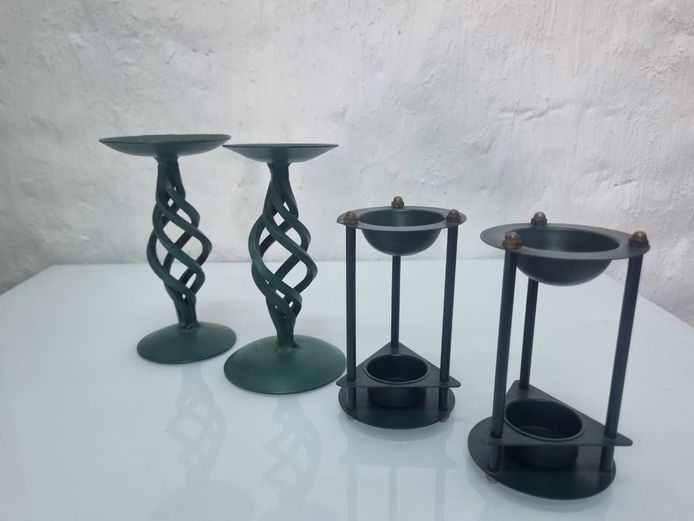Vintage Wrought Iron Candlestick & Tea Light Holder Set