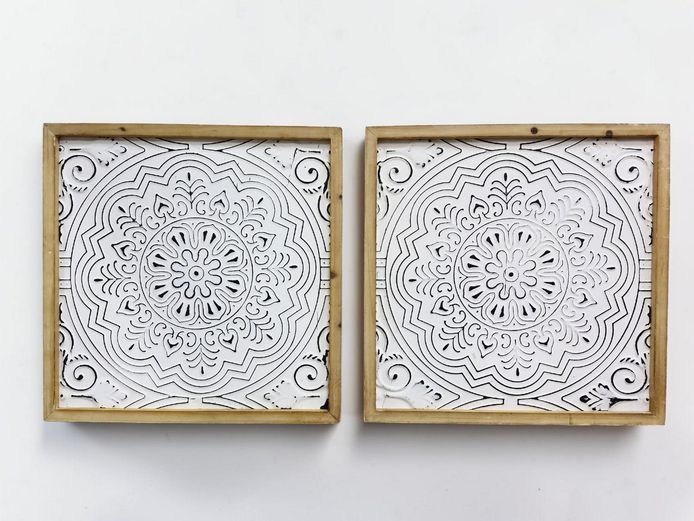 Pair of Decorative Embossed Metal Mandala Wall Plaques