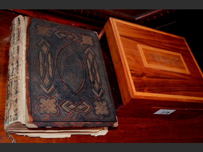 ANTIQUE BIBLE [IN need of restoration] IN WOODEN CASE, 37 x 32 x 13cm