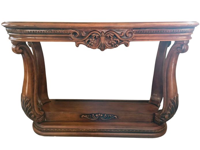 Vintage Console Table with Carved Scroll