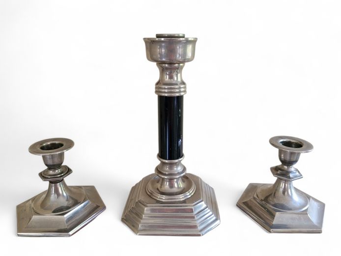 Vintage Octagonal Silver Plated Candlestick Set