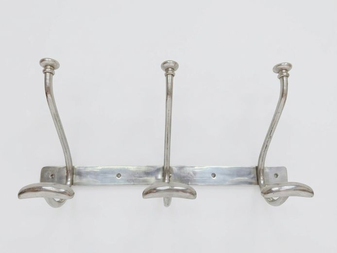 Vintage Mid-Century Cast Aluminum Triple Coat and Hat Hook Rail