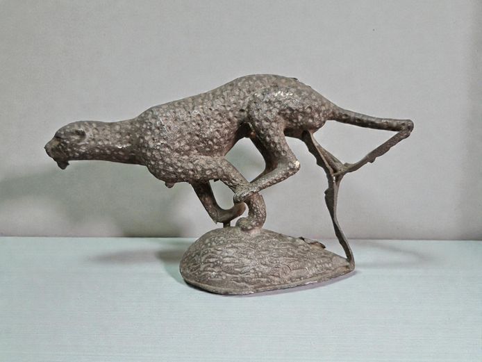 Vintage Pewter Running Cheetah Sculpture