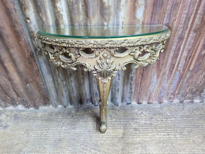 French Art Nouveau Wall Mounted Half Moon Console Table