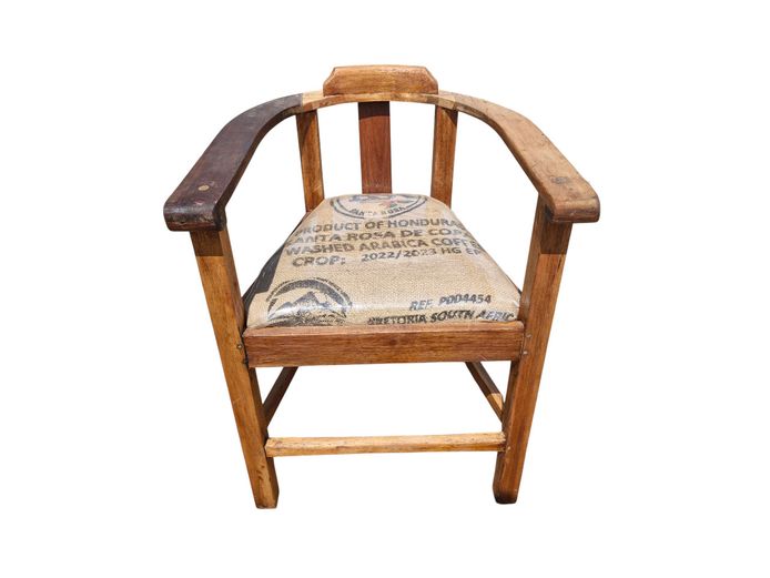 Antique Barrel-Back Armchair with Reclaimed Hessian Seat