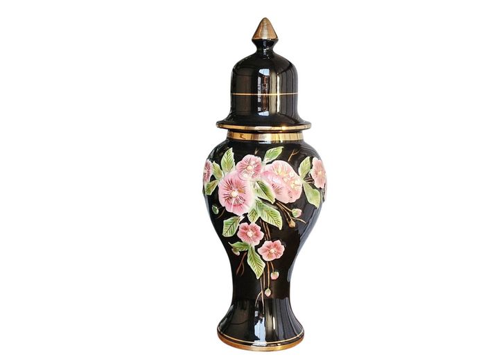 Stunning Large Hand Painted Ginger Jar with Gold Accents