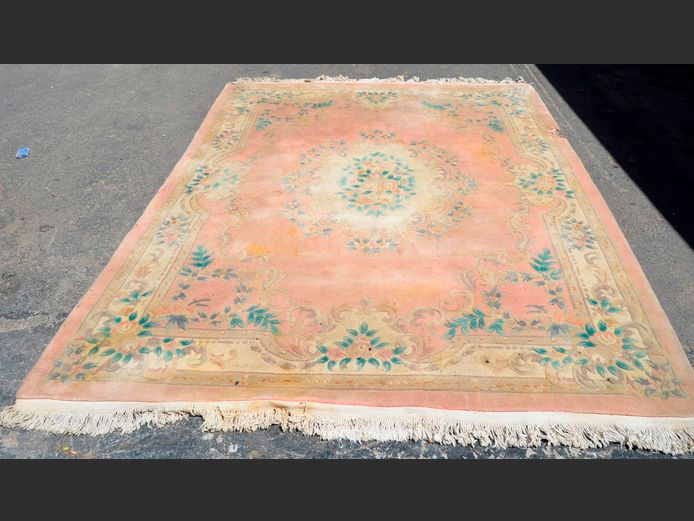 LARGE PINK CHINESE FLORAL CARPET, 300 x 230cm [Needs a good clean]