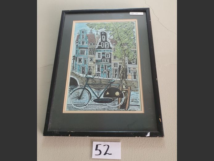 FRAMED PRINT "STREET SCENE" SIGNED ALEX McADAM, 21 x 30cm
