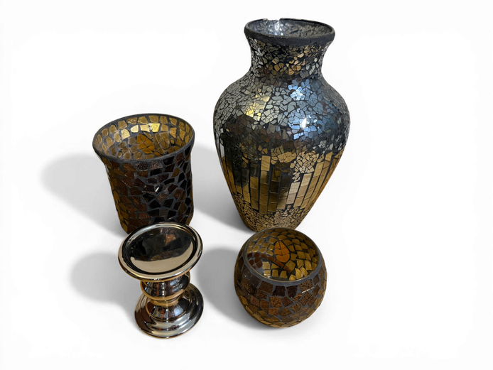 Mosaic Glass Decor Set (Vase + Holders)