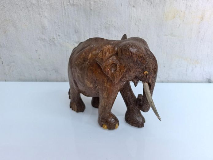 Solid Wood Hand-Carved Elephant Sculpture