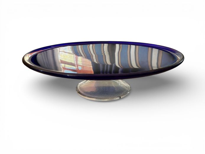 Blue Glass Pedestal Serving Cake Stand