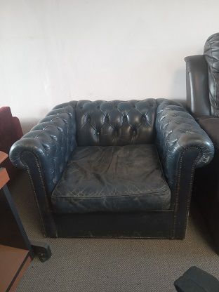Blue-leather vintage arm-chair