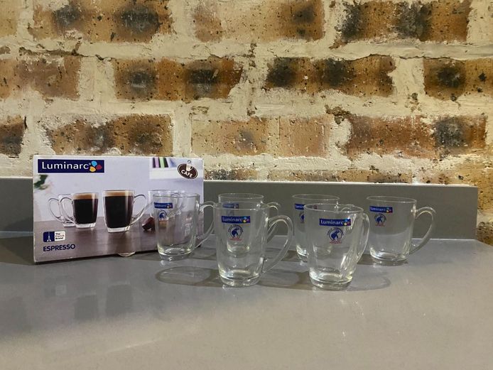 Luminarc Clear Glass Espresso Mugs Set of 6 – New in Box