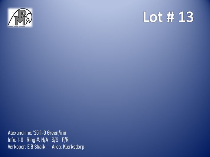 1-0 '25 Alexandrine: Green/ino - E B Shaik