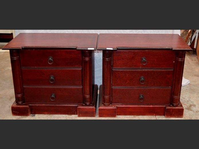 PAIR MAHOGANY 3-DRAWER BEDSIDE PEDESTALS, 73 x 43 x 62cm [Scuffed in places]