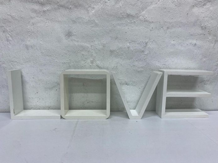 White Modern Floating Wall Shelves Set – "LOVE"