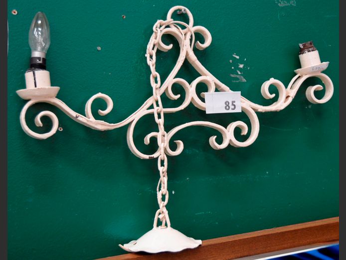 WROUGHT IRON HANGING CEILING LIGHT, 59 x 67cm