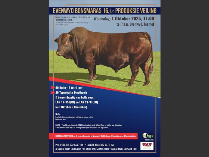 EVENWYD BONSMARAS 16DE PRODUKSIEVEILING