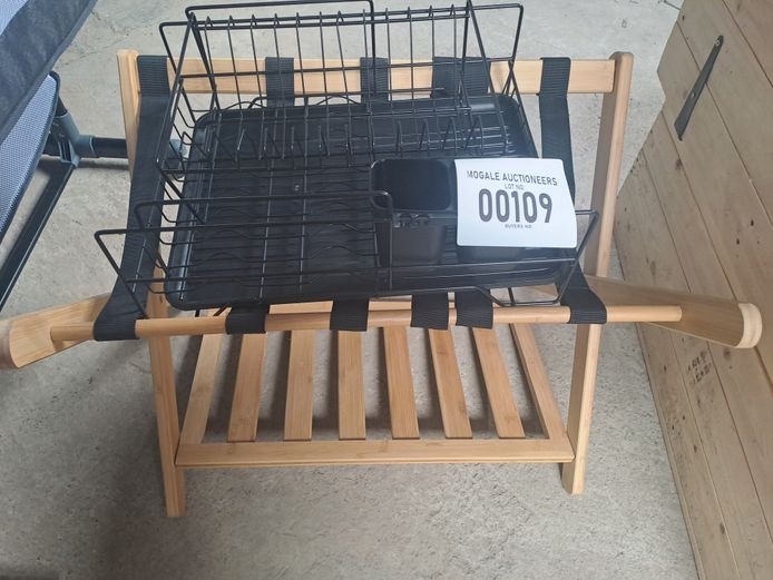 LOT OF BAMBOO LUGGAGE RACK ORGANISER/ DISH RACK 