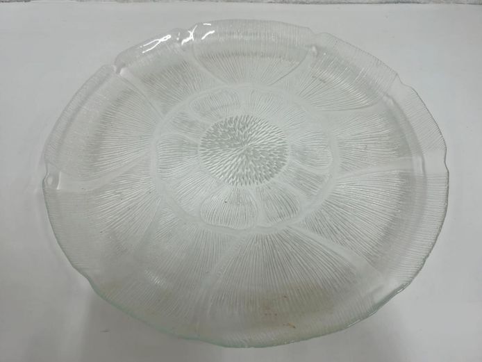 Large Vintage Clear Textured Glass Floral Pattern Serving Platter