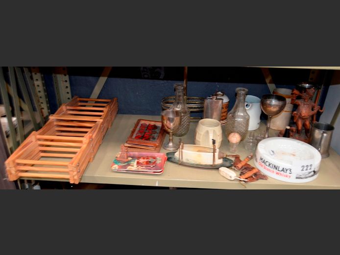 BAR ORNAMENTS, HIP FLASK, SILVER PLATE GOBLET, etc