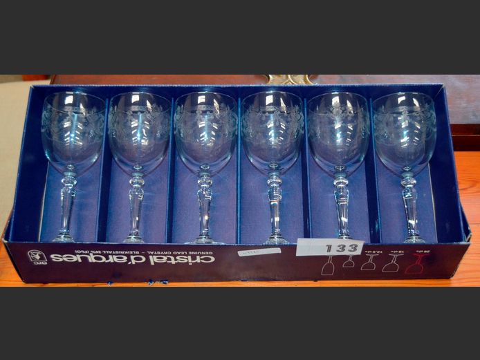 CRISTAL D'ARQUES SET OF 6 LEAD CRYSTAL WINE GLASSES