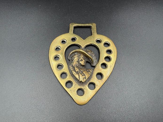 Vintage Brass Horse Harness Medallion – Heart with Cavalier Design