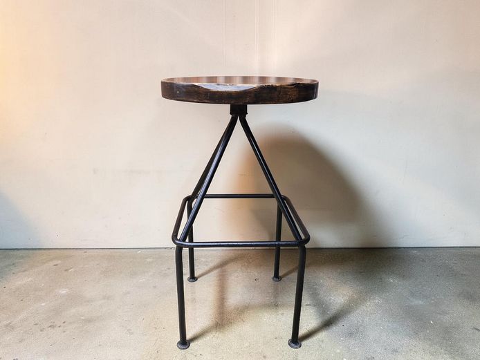 Vintage Industrial-Style Bar Stool with Solid Wood Seat